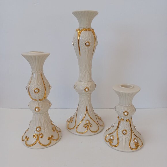 Lenox Candlesticks Florentine and Pearl Graduated Heights Set of 3 Elegant